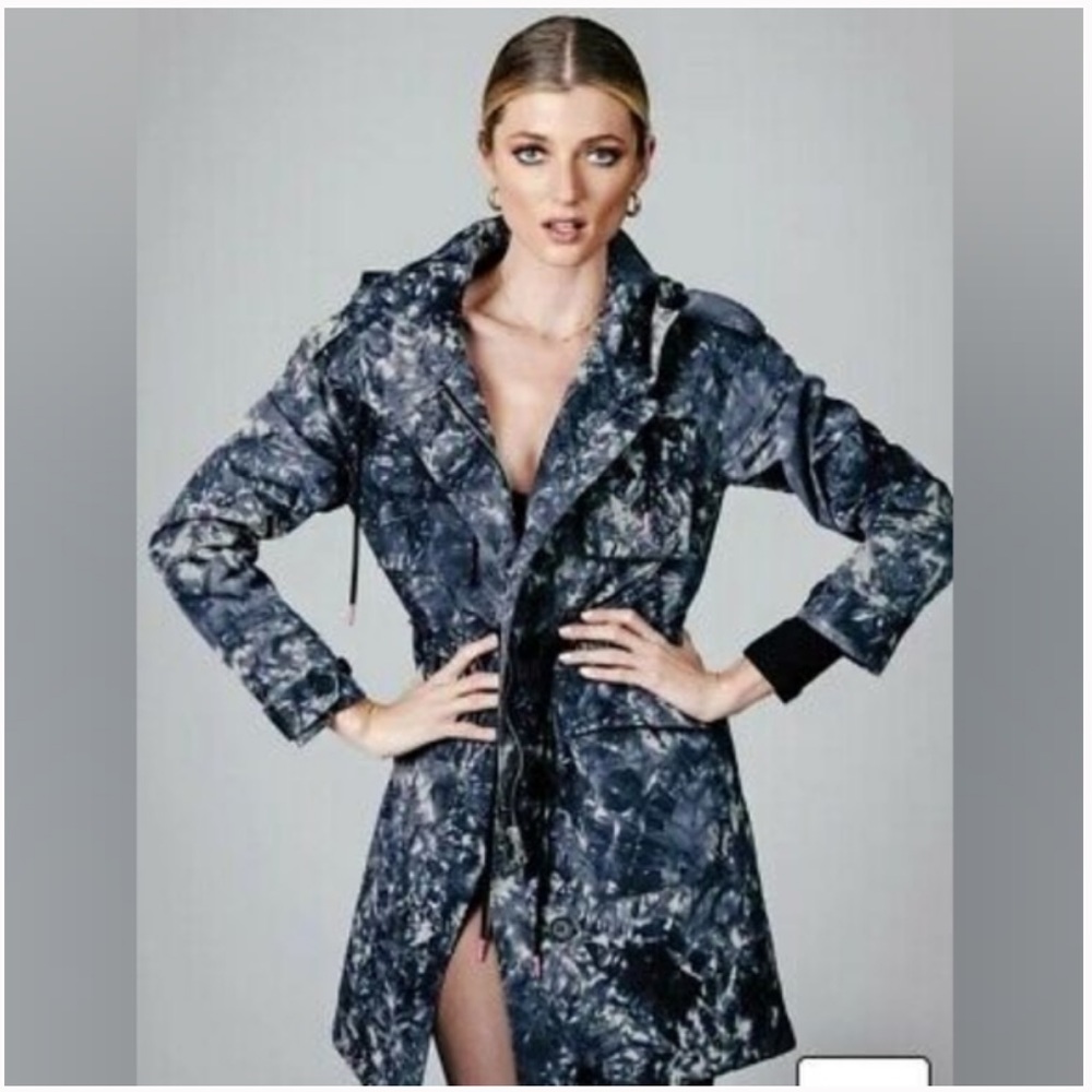 Avec Les Filles Charcoal Abstract Rain Jacket